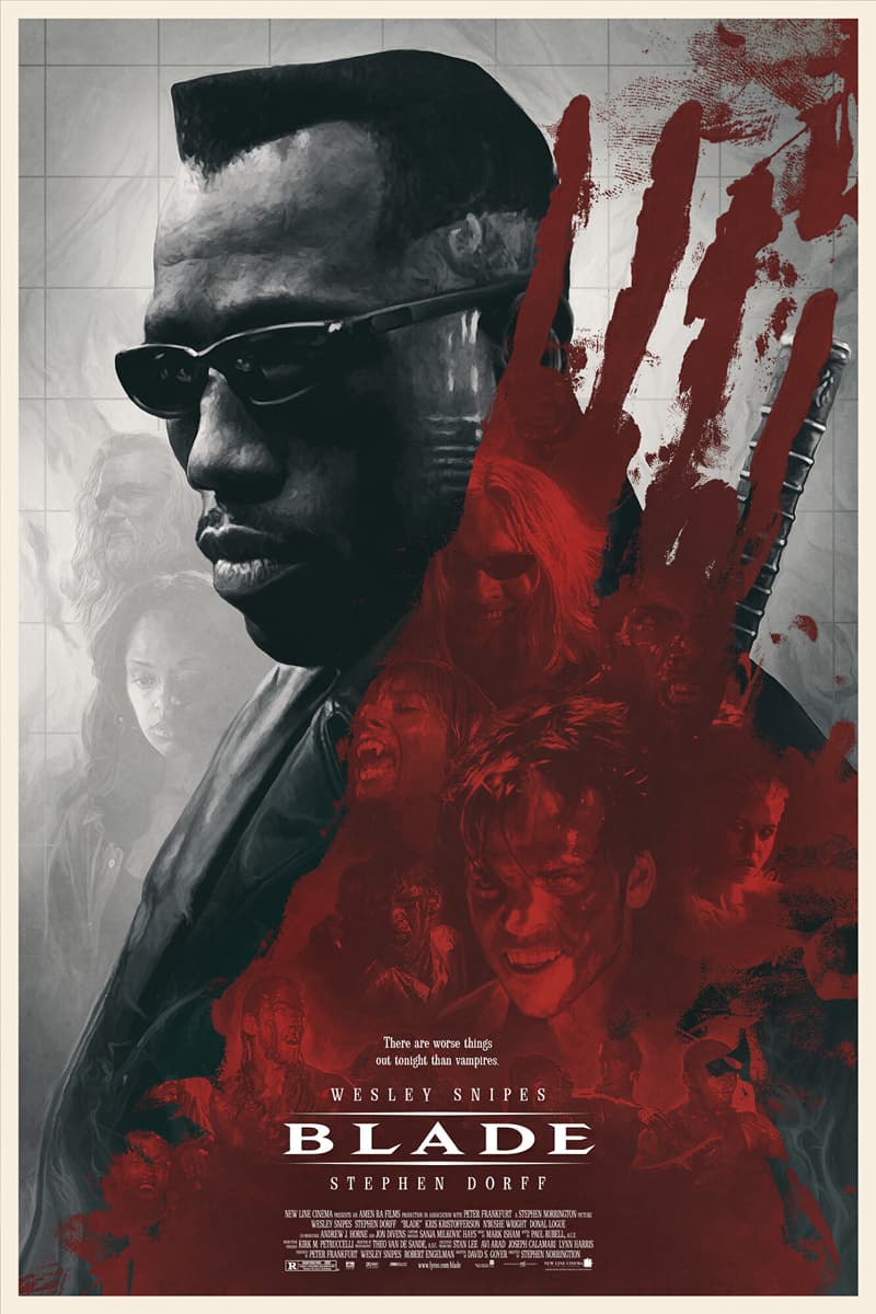Illustrated movie poster for Blade (1998) by Adam Demarti