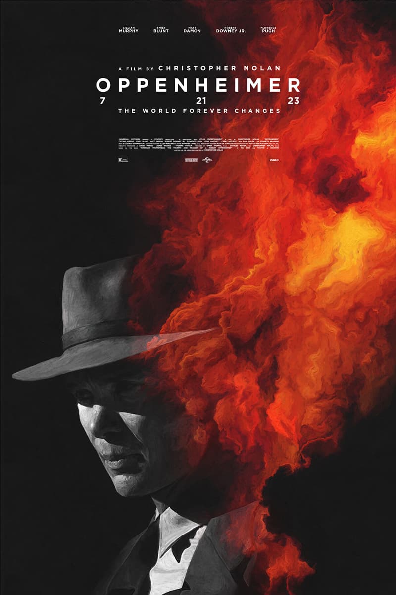 Illustrated movie poster for Oppenheimer